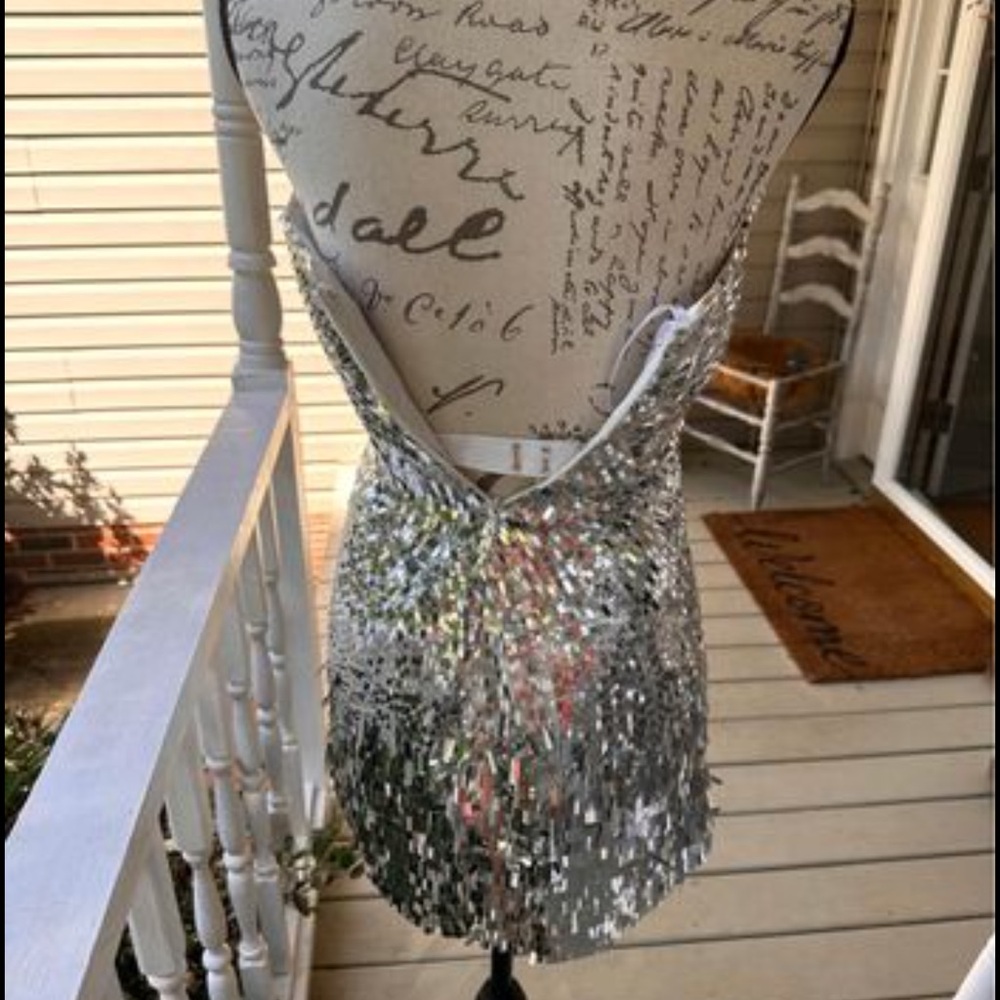 Silver sequin Sherri Hill formal dress - Picture 3 of 8